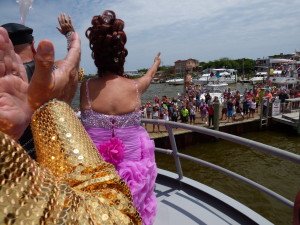 "Yellow Boat" says farewell to the crowds at Cherry Grove as the journey to the Pines begins. 