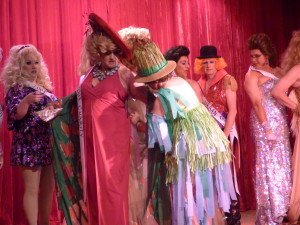 Homecoming Queens primping on stage at the Community House.