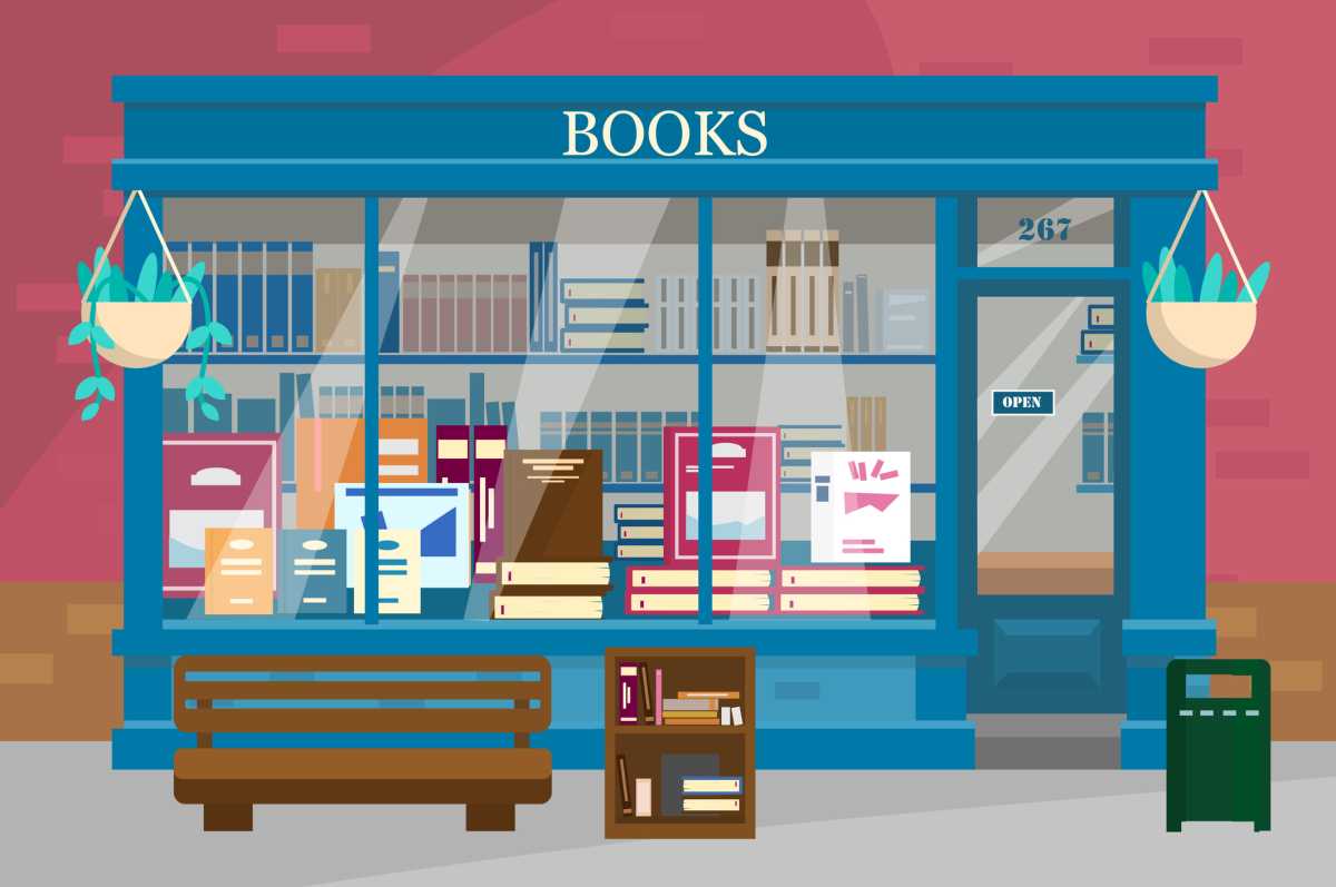 Vector illustration of european book shop