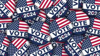 2024 Election campaign buttons with the USA flag – vector Illustration