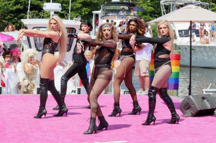 FIRE ISLAND PINES, NEW YORK - JULY 04: The Haus of Assassins perform onstage as Tryst Hospitality celebrates the 50th Invasion of Fire Island Pines on July 04, 2025. (Photo by Santiago Felipe/Getty Images for Tryst Hospitality)