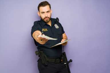 stock photo police giving a ticket