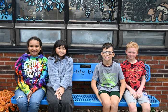 Oquenock Elementary School in the West Islip Union Free School District held a dedication ceremony in its outdoor café to celebrate the installation of the school’s new buddy bench, generously donated by the West Islip Retired Teachers Association (WIRTA) in honor of former West Islip teacher Simonne Harkavy. Twelve WIRTA members were in attendance to join in the celebration. During the ceremony, Oquenock Elementary School Principal Amanda Harvey also honored New York State United Teachers’ Retiree Recognition Day and presented the attending members with flowers.