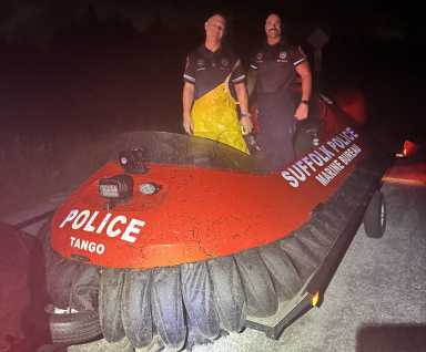 In the early hours of Sunday morning, Suffolk County Police Department (SCPD) Marine Bureau Officers came to the aid of a family of four stranded at the mouth of Fire Island Inlet in Babylon.