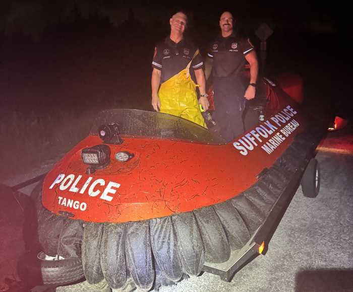 In the early hours of Sunday morning, Suffolk County Police Department (SCPD) Marine Bureau Officers came to the aid of a family of four stranded at the mouth of Fire Island Inlet in Babylon.