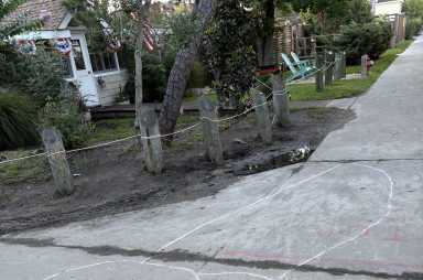 Swastikas and phallic symbols, crudely drawn in colored chalk, were seen along public walkways in Ocean Beach late afternoon on August 25.