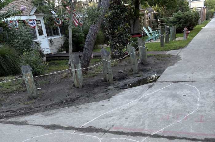 Swastikas and phallic symbols, crudely drawn in colored chalk, were seen along public walkways in Ocean Beach late afternoon on August 25.