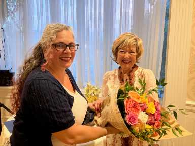 More than 90 people, including representatives from arts organizations across Suffolk County, honored retired Islip Arts Council Executive Director Lynda Moran at a gathering in East Islip on Oct. 13.